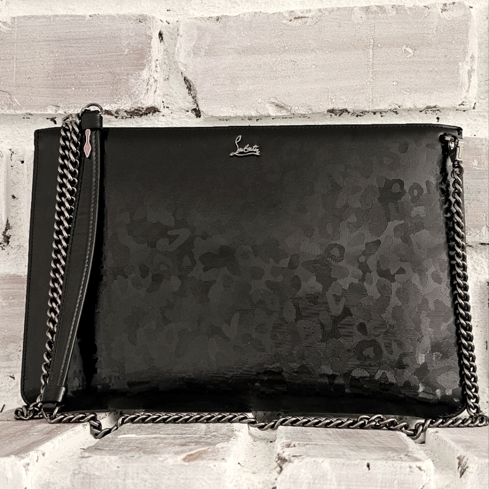 ♥️EUC Christian Louboutin Loubiclutch Panthera Patent Leather Crossbody/ Clutch♥
